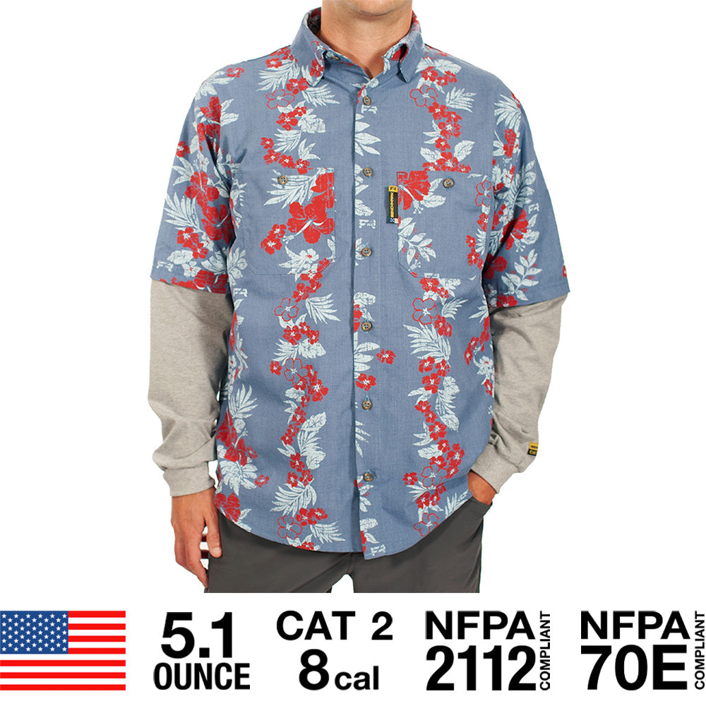 Tropical Vine Light Blue Hawaiian Shirt | Benchmark FR 3XL