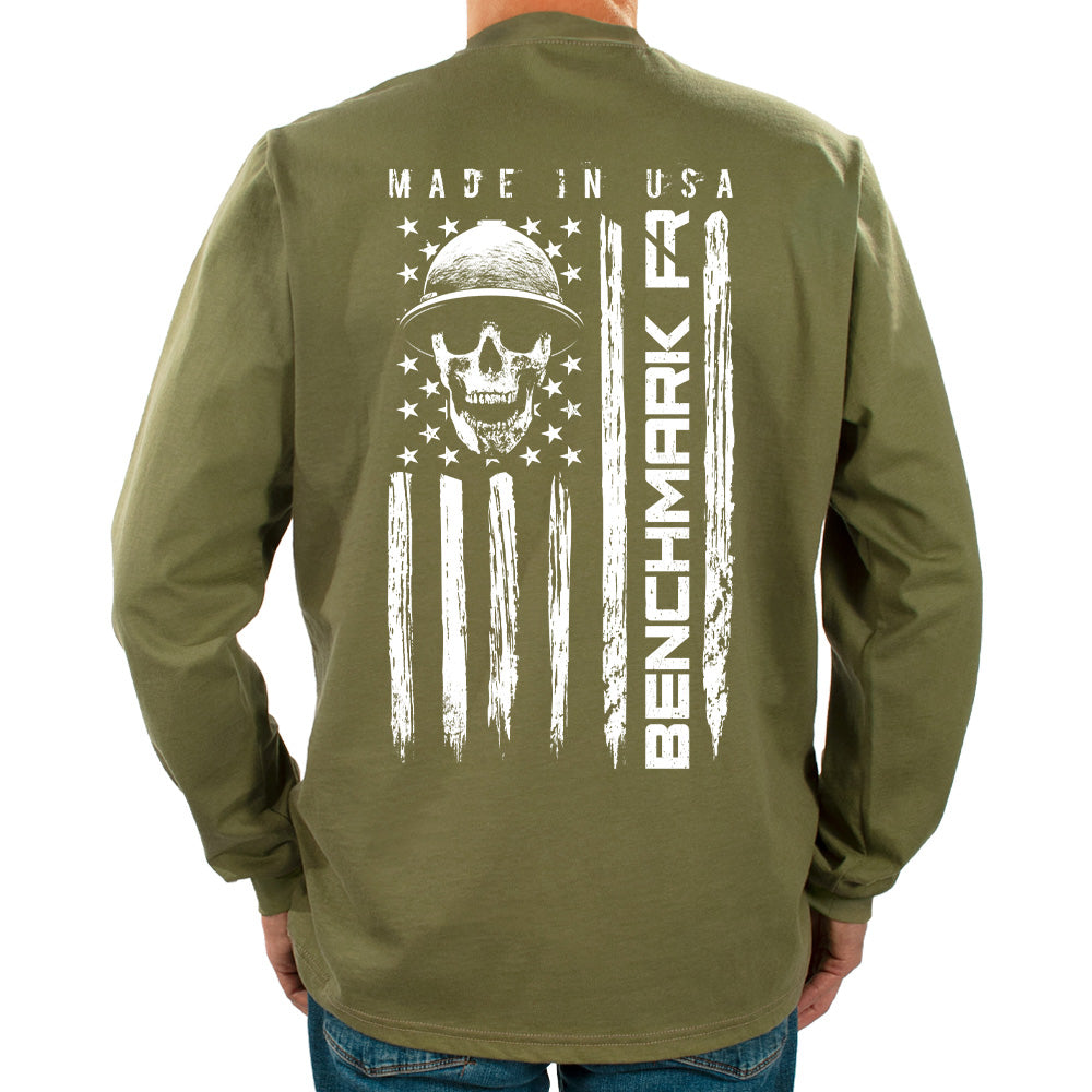 army green skull flag flame resistant shirt