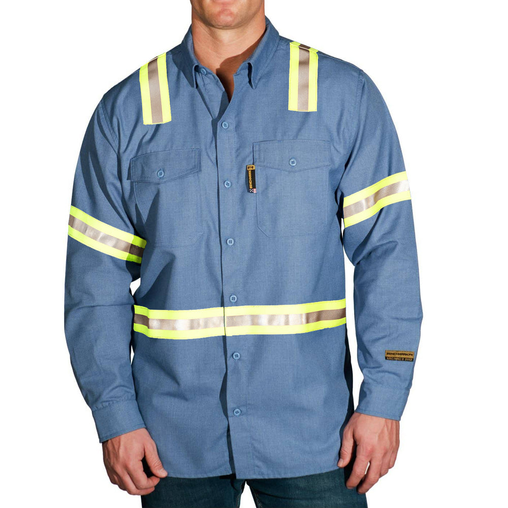 Light Blue Silver bullet flame resistant shirt with EV striping