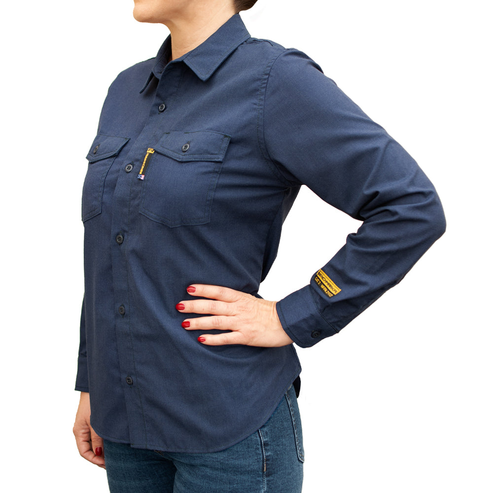 womens fr button up shirt angle view