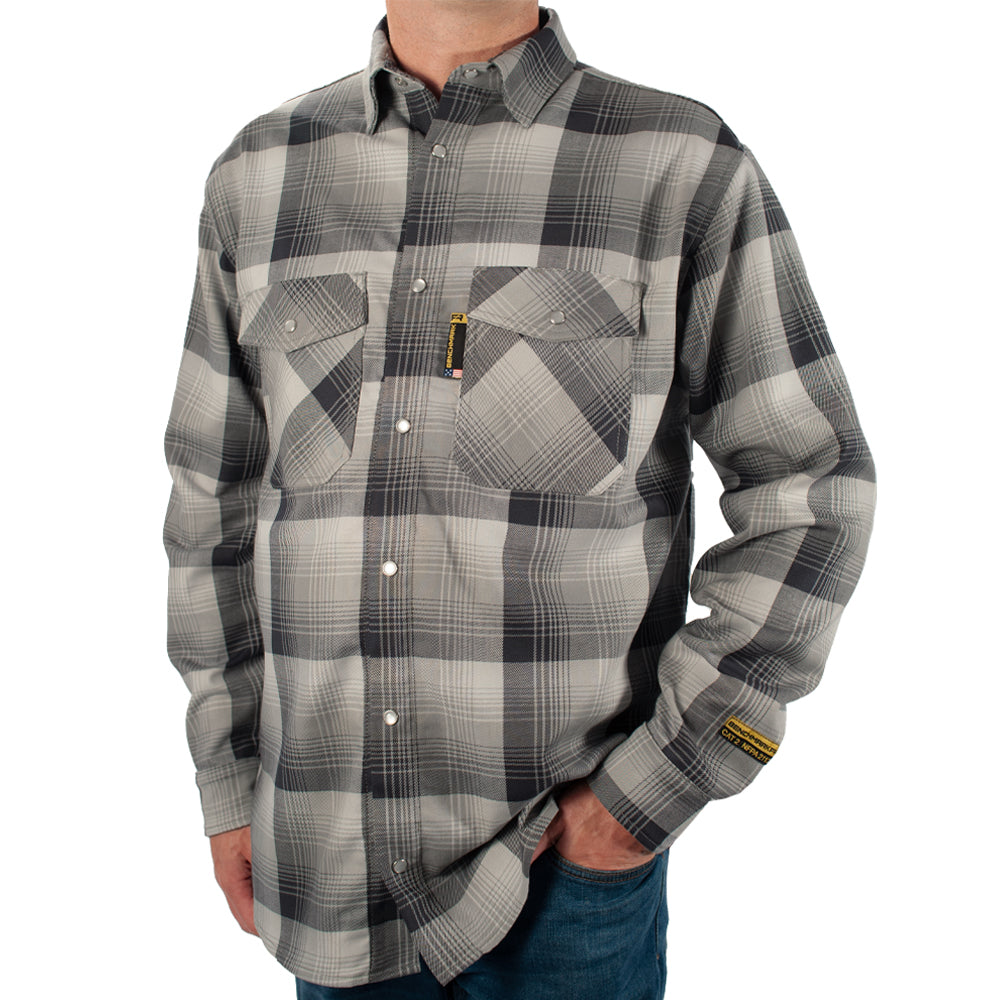 Santana Black and Silver FR Stretch Plaid Shirt Regular / Medium