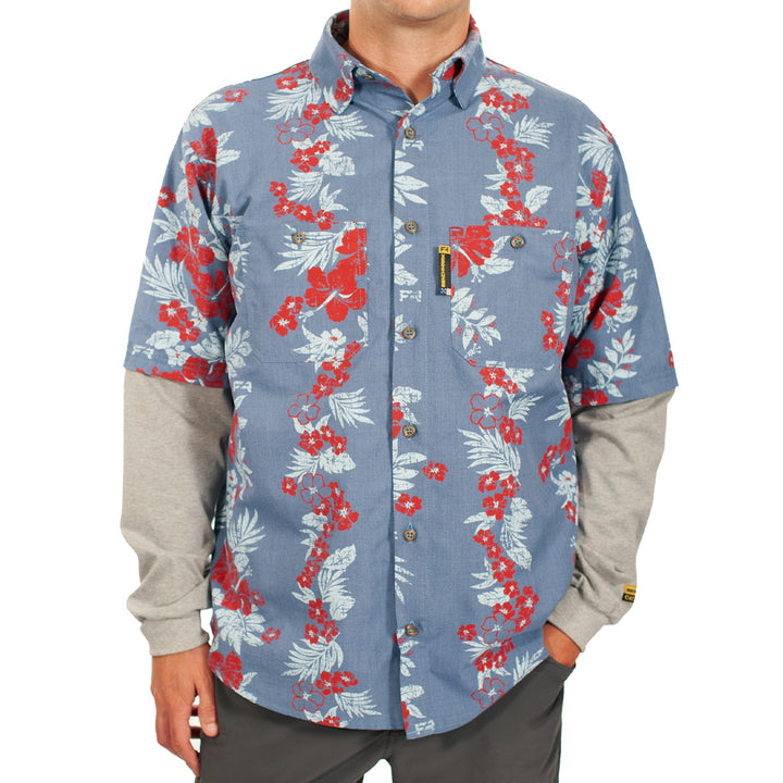 Tropical Vine Light Blue Hawaiian Shirt