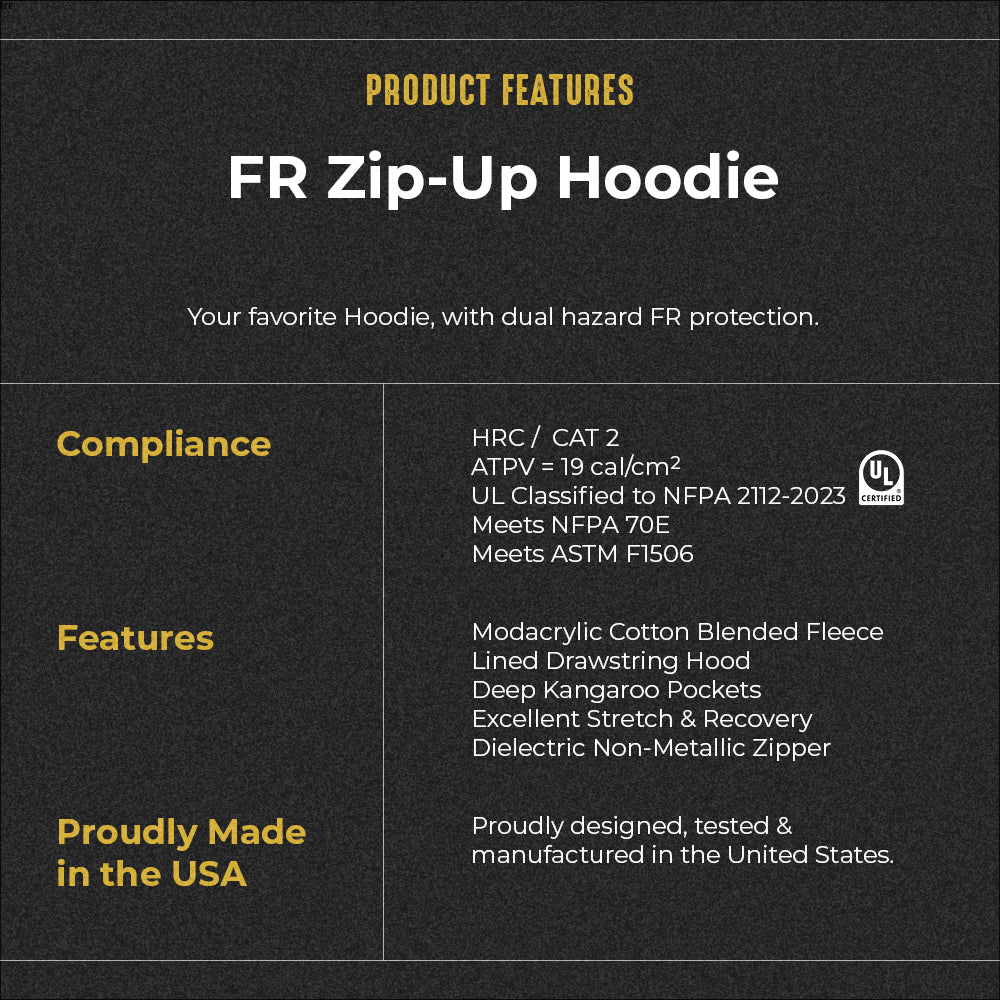 Black Flame Resistant Zip Up Hooded Sweatshirt | FR Hoodies