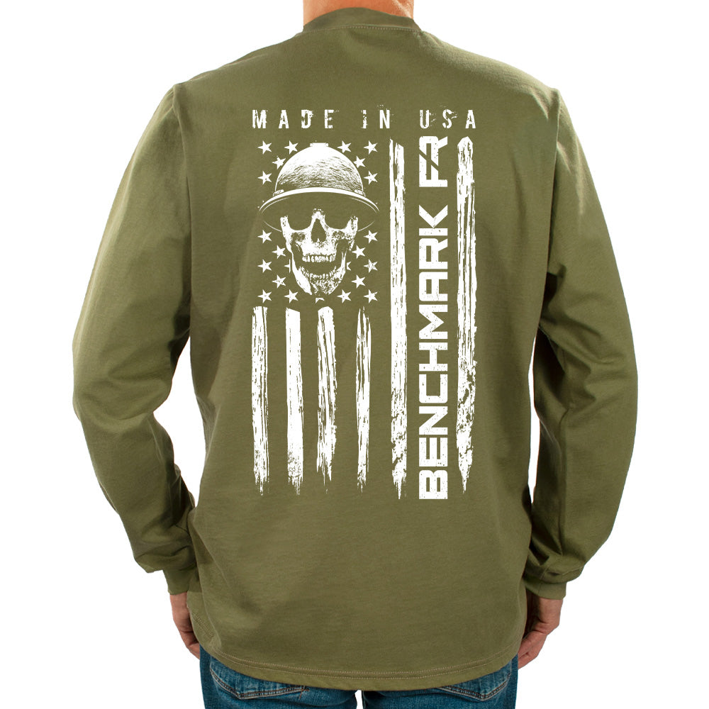 army green skull flag flame resistant shirt