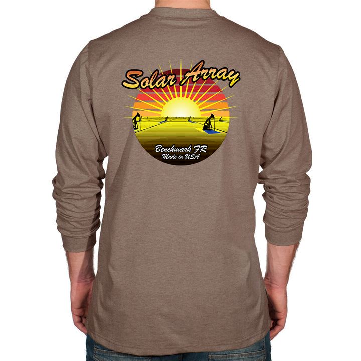 Brown long-sleeve shirt with 'Solar Array' graphic on the back