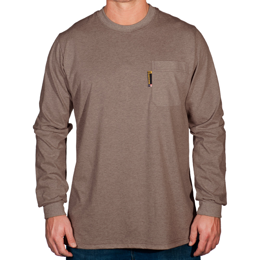 Heather brown flame resistant shirt long sleeve front