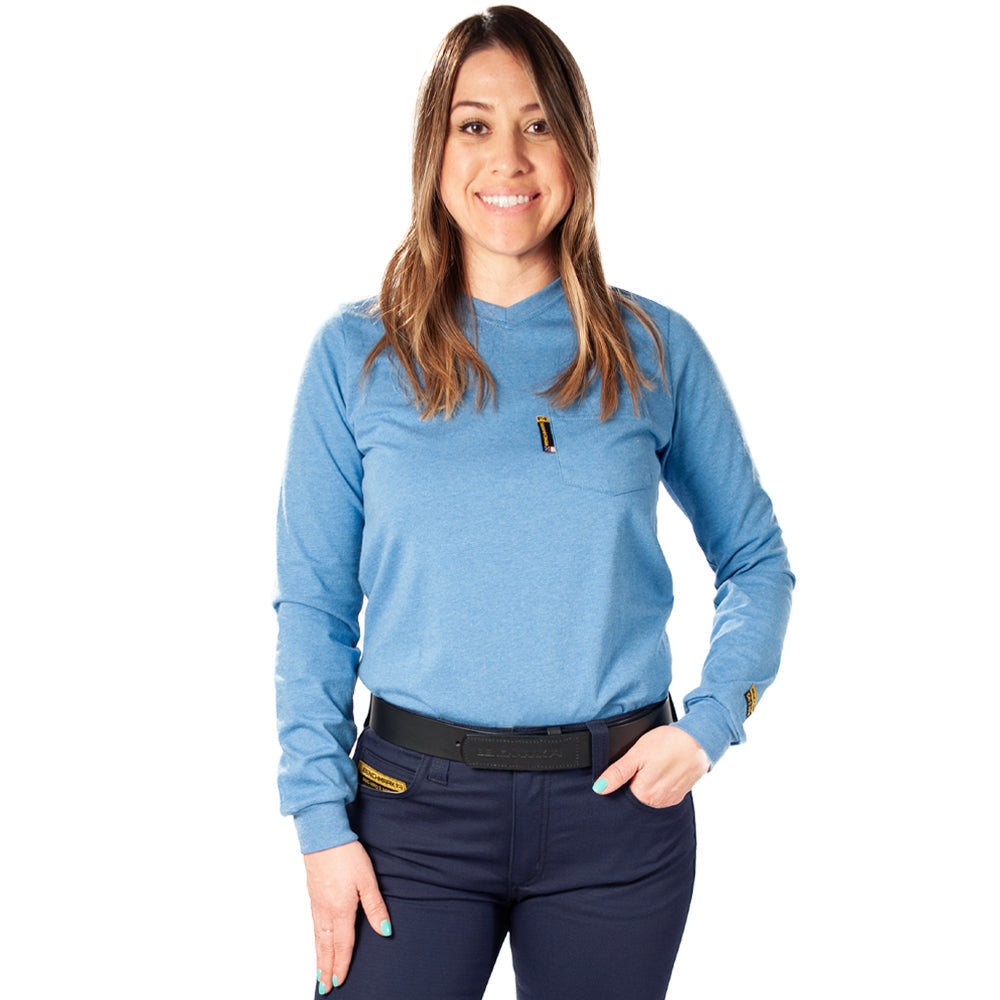 women's flame resistant shirt light blue front