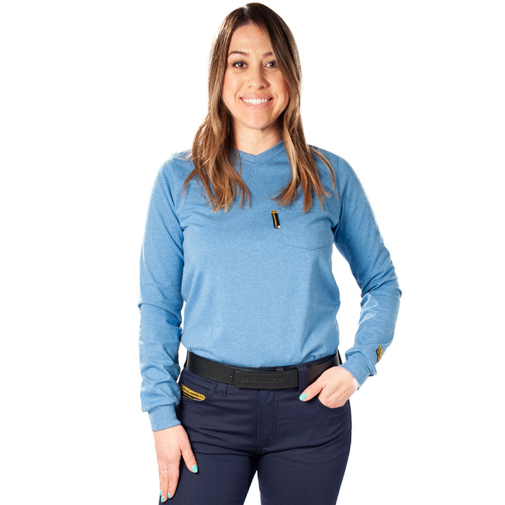 women's flame resistant shirt light blue front