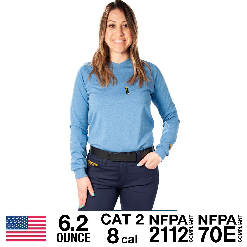 women's light blue fr shirt with safety ratings