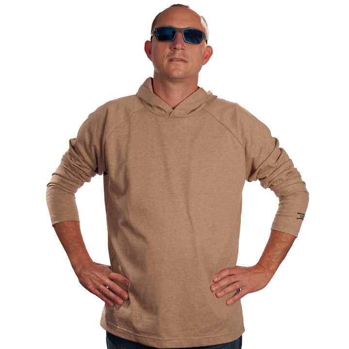 front view sleeve rolled up desert sand flame resistant shirt