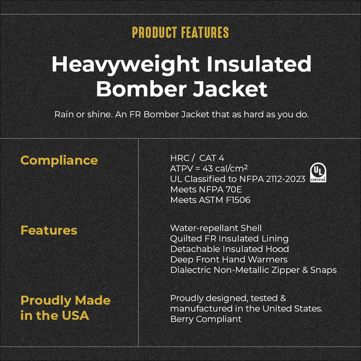 Heavyweight Insulated Bomber Jacket and Removable Hood