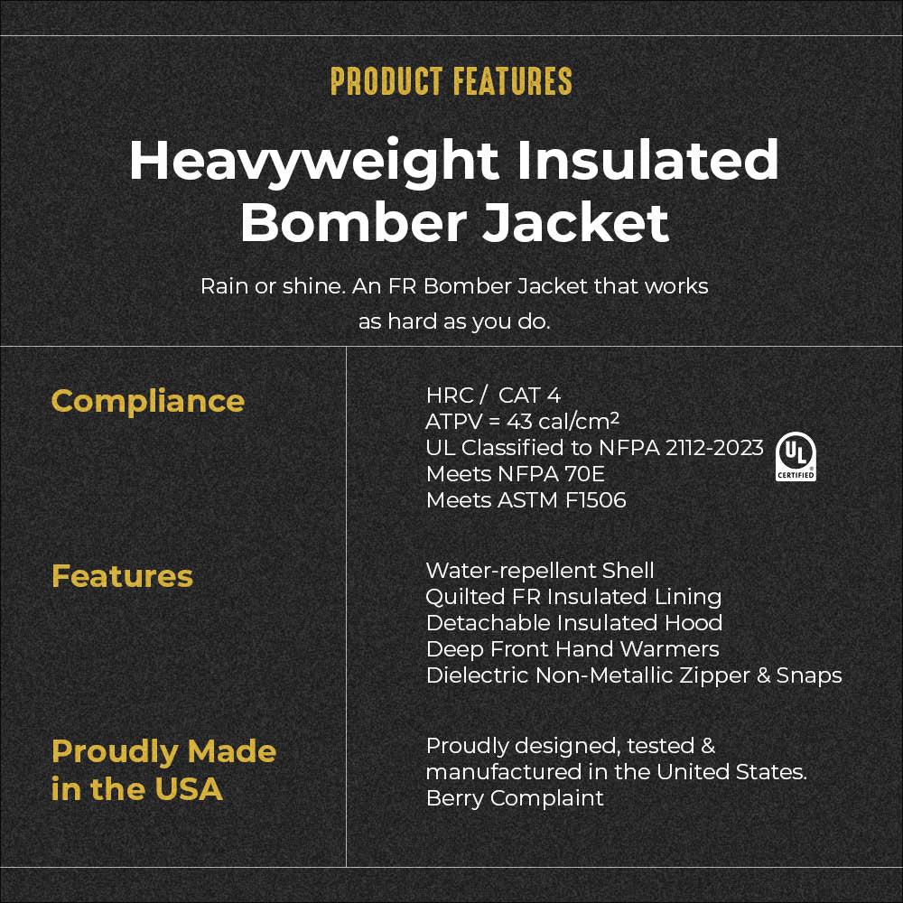 Heavyweight Insulated Bomber Jacket and Removable Hood