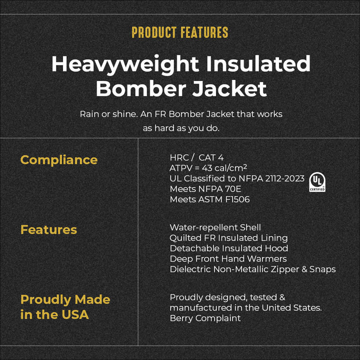 Heavyweight Insulated Bomber Jacket and Removable Hood