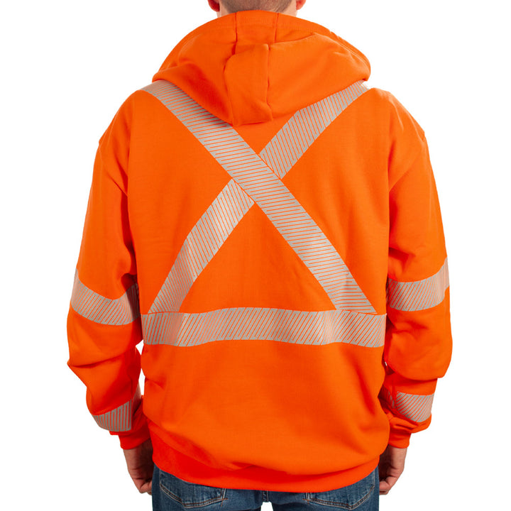 orange flame resistant hoodie x striping on back