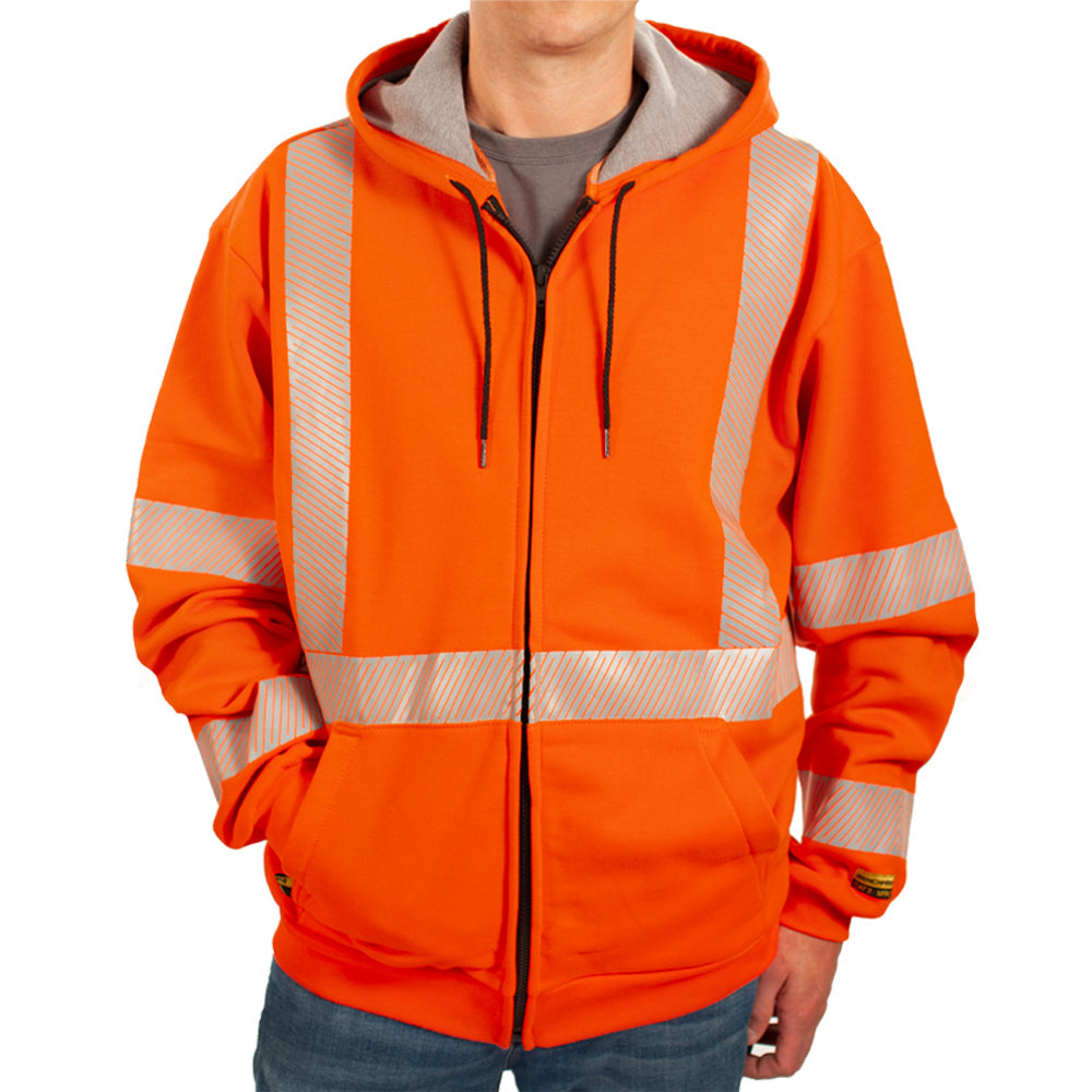 orange flame resistant hoodie with reflective striping