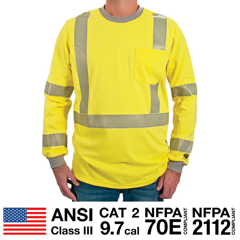 Oro Polartec Hi Visibility Flame Resistant Shirt with Segmented Striping