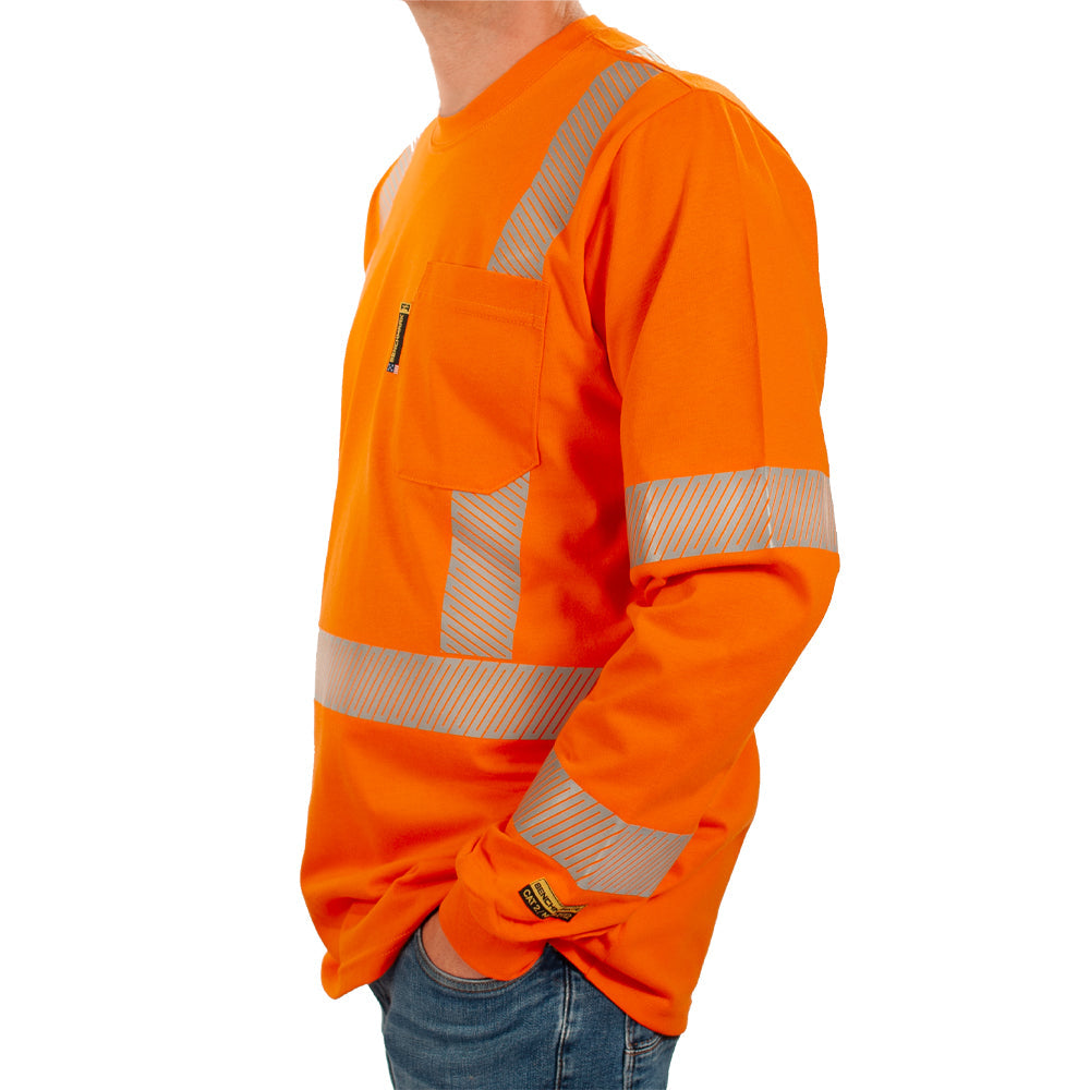 side shot hivis orange shirt