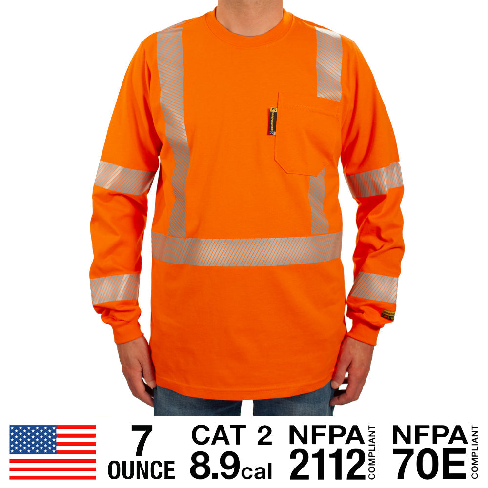 front flame resistant shirt with reflective striping