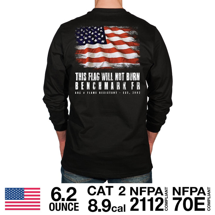 black "this flag will not burn" flame resistant shirt