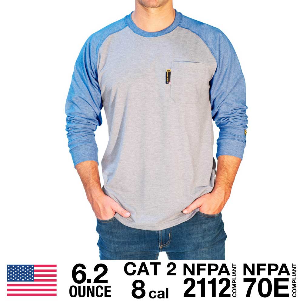 Light blue raglan shirt with safety icons