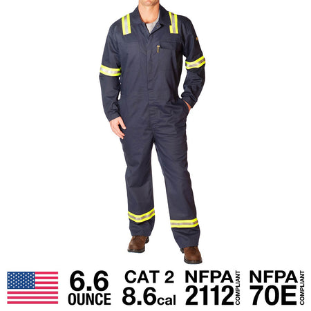 Flame Resistant Featherweight Navy Coveralls With Reflective Striping