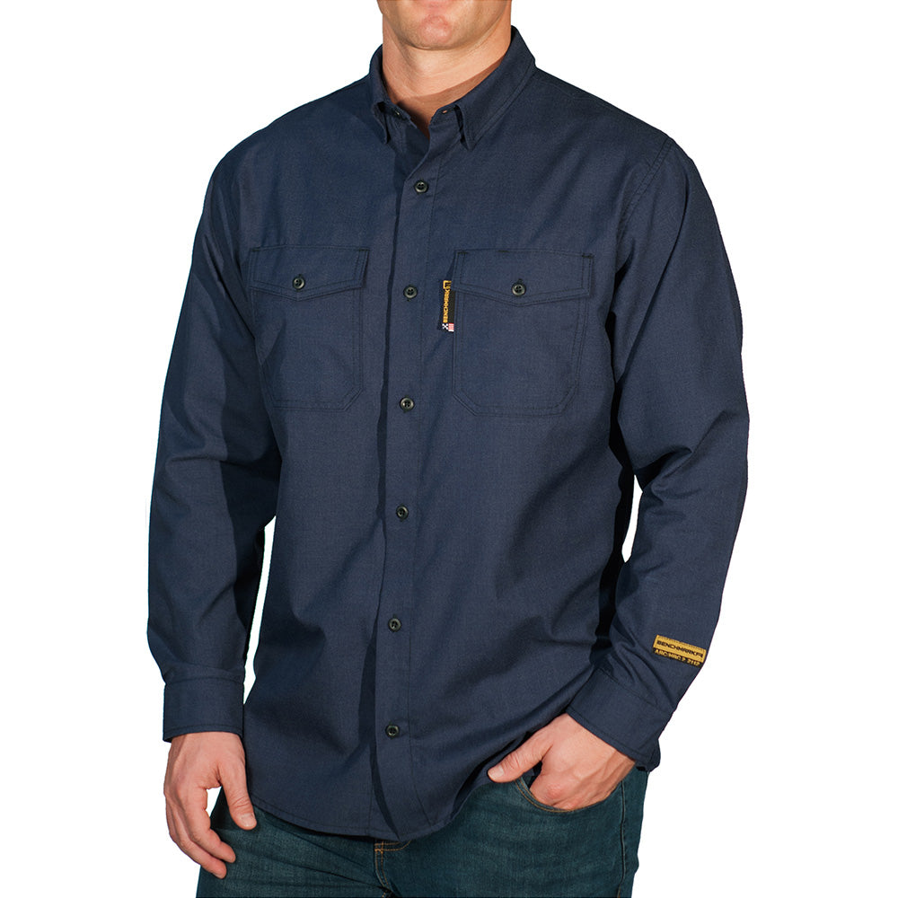 silver bullet flame resistant button up shirt navy