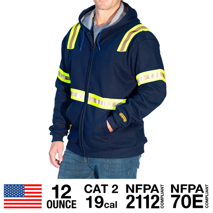 Flame Resistant Zip Up Hoodie With HiVis Striping