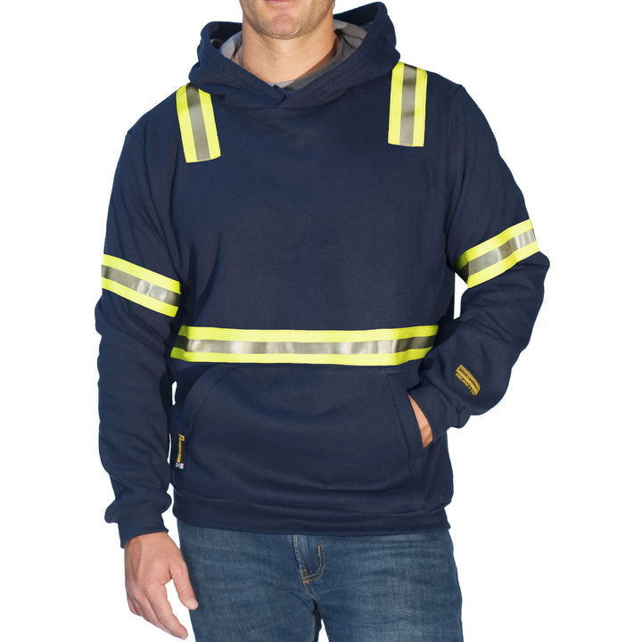 Flame Resistant Navy Pullover Hoodie with HiVis Striping