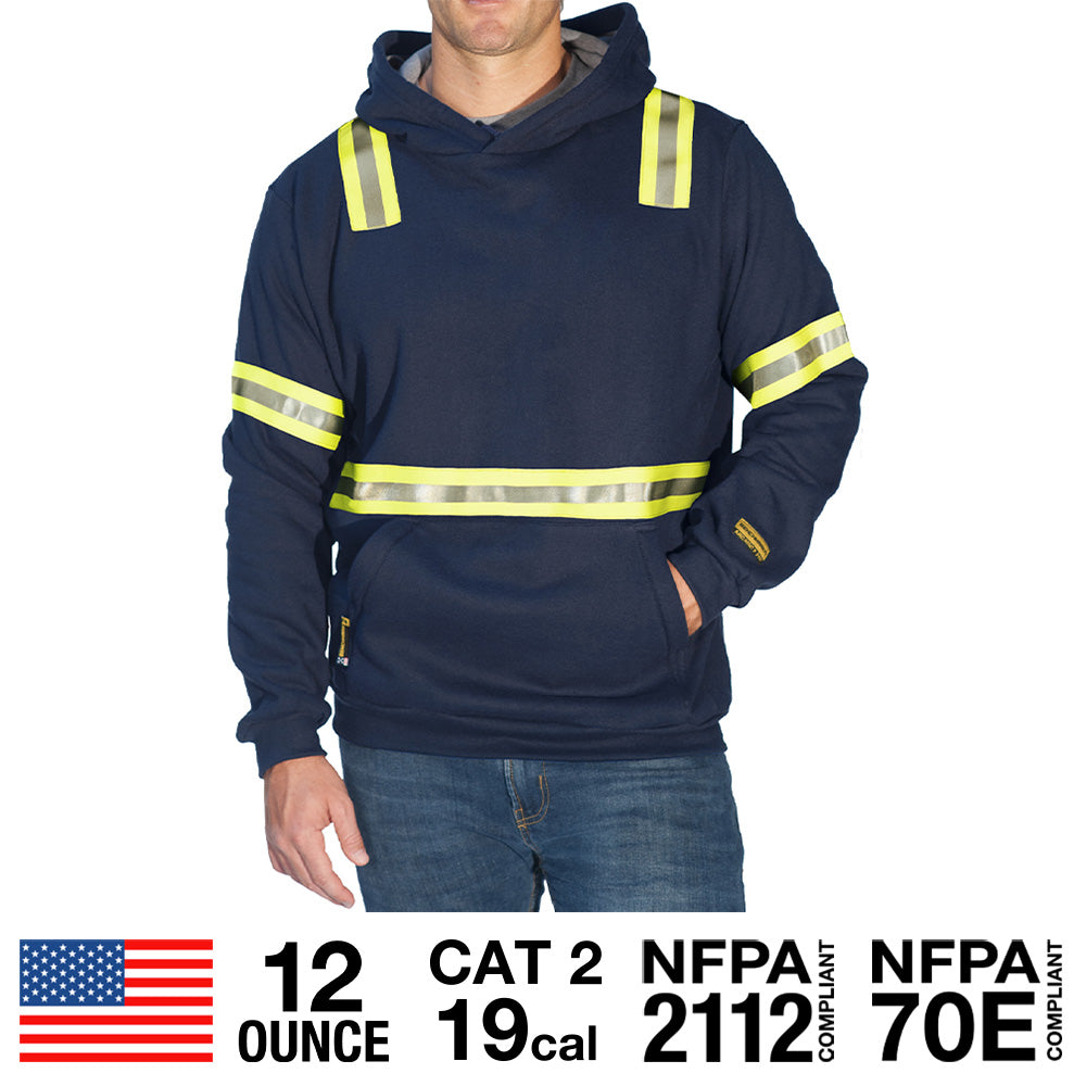 Flame Resistant Navy Pullover Hoodie with HiVis Striping