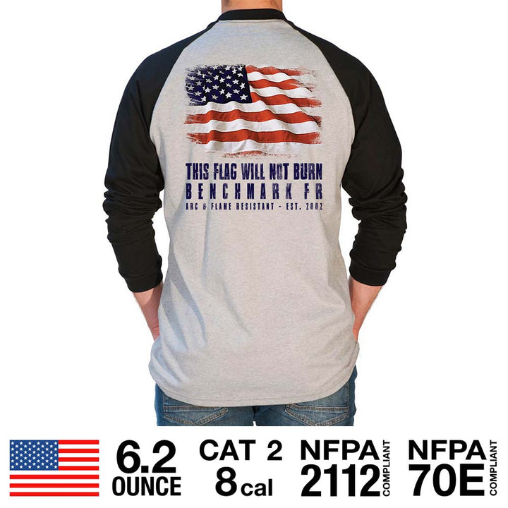 "This Flag will Not Burn" Graphic Flame Resistant Baseball T-Shirt