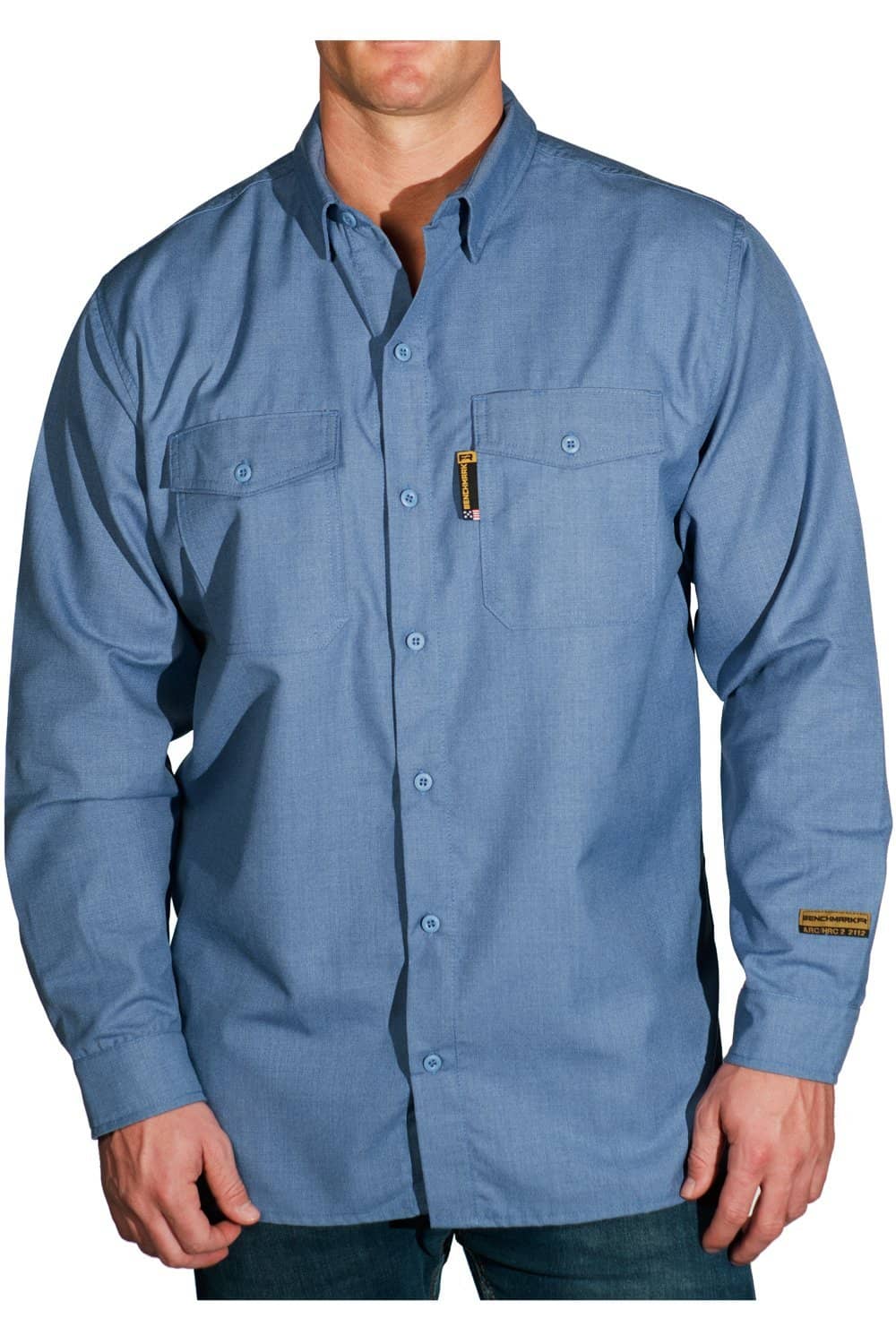 silver bullet flame resistant button up shirt light blue YSY Striping
