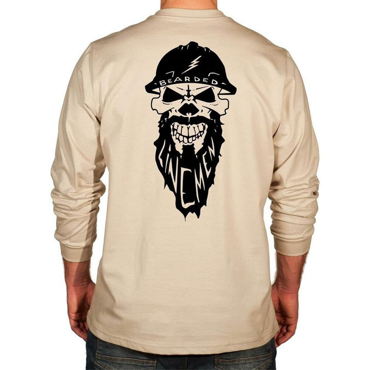 Bearded Lineman Graphic Flame Resistant Long Sleeve Shirt with Front Logo Pocket