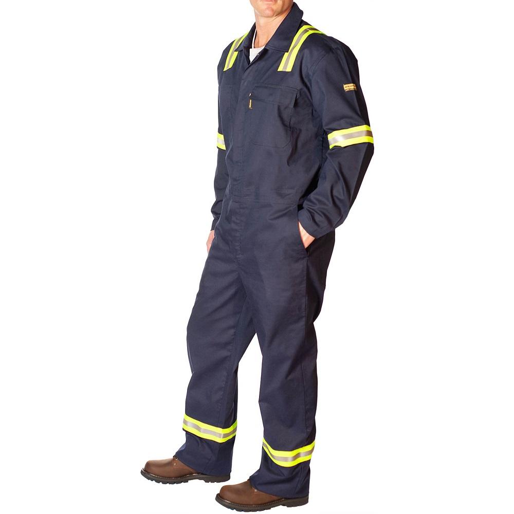 Flame Resistant Featherweight Navy Coveralls With Reflective Striping